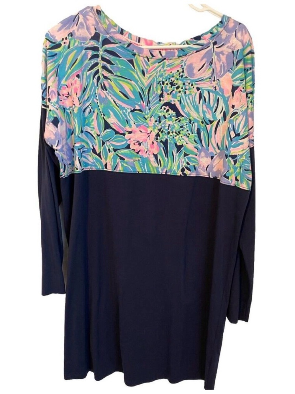 Lilly Pulitzer Finn Long Sleeve Pima T-Shirt Dress Navy Blue Swizzle In Size L